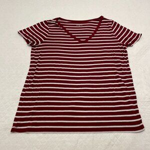 Women's Merona Red and White Striped V-Neck T-Shirt XXL